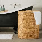Oval Hyacinth Laundry Basket With Wooden Handle And Lid - Large 59X49X39CM