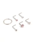 Surgical Steel Cubic Zirconia Flower & Heart Nose Piercing 6-PACK