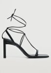 Tina Leather Ankle Tie Heel - Black