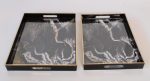 Set Of 2 Black Marble-look Rectangular Trays 4X48X35CM