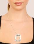 Silver Plated Puffy Square Pendant Necklace