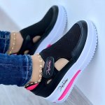 Women's Breathable Knit Platform Sneakers Casual Hook & Loop Outdoor Shoes Lightweight & Comfortable Sport Shoes