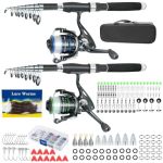 Fishing Pole Combo 2PCS 6.89FT Carbon Fiber Fishing Rods Spinning Reels 170PCS Worm Lure Kit Texas-rigs-for-bass Carrier Bag For