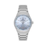 Mens Silver Stainless Steel Watch With Ice Blue Dial
