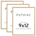 Puthiac 9X12 Solid Oak Wood Picture Frame Fits 6X8 With Mat Or 9X12 Without Mat Wall Or Tabletop Display With Stand Vertical Or