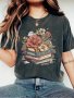 Books Print Crew Neck T-Shirt Casual Short Sleeve T-Shirt For Spring & Summer Women's Clothing