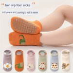 1 Pair Of Baby Girl's Non-slip Socks Cute Animal Pattern Bottom Rubber Dot Cotton Blend Comfy Breathable Soft Socks For Babies W