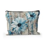 Cafl Blue Gerbera Butterflies Makeup Bag Watercolor Cosmetic Bag For Women Large Capacity Make Up Bag Portable Travel Toiletry P