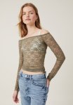 Cotton On Shae Lace Off The Shoulder Long Sleeve - Woodland