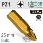 Pozi 1 X 25MM Insert Bit Tin Coated