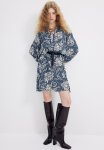 Long-sleeved Dress - Dusty Blue Paisley-patterned
