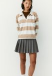 Oversized Polo Shirt - White & Beige Striped