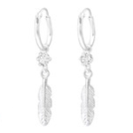 C499-C32869 - 925 Sterling Silver Feather Hoop Swarovski Earings