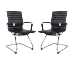 Ribbed Visitors Office Chairs - Set Of 2 Leather