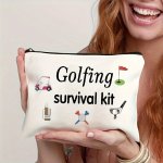 Canvas Golfing Survival Kit Pouch Durable Humorous Fashion Gift For Golfers Zip Closure Gift For Sisters Portable Makeup Bag Pen