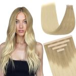 Doores Tape In Hair Extensions Human Hair Light Brown To Golden Platinum Blonde 26 Inch 30G 10PCS Human Hair Extensions Long Str