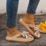 Women's Solid Color Eva Flip Flops Platform Soft Sole Slip On Floral Bowknot Decor Slides Non-slip Beach Slides