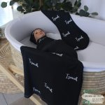 Wrap Set Swaddle Set Black Name In White