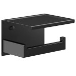 Hitslam Toilet Paper Holder With Shelf Stick On Matte Black Toilet Paper Roll Holder Self Adhesive Or Wall-mount With Screws For
