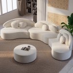 4-PIECE Curved Velvet Sectional Sofa With Ottoman & Pillows