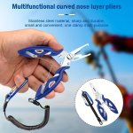 Ousika Stainless Steel Fishing Pliers Set Multi-purpose Uncharged Fish Hook Remover Scissors Line Cutter Split Ring Opener Comfo