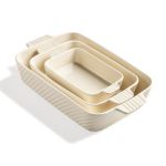 Sweejar Ceramic Baking Dish Set Cake Baking Dish For Brownie Porcelain Striped Casserole Dishes For Oven With Handle For Lasagna