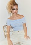 Ribbed Off-the-shoulder Top - Blue