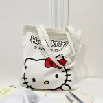 1PC Kuromi Shoulder Bag Canvas Bag Kt Cat Shoulder Cute Cinnamoroll A4 Document Bag Storage Bag For Going Out Authorized