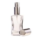 30ML Clear Glass Rectangle Base Waisted Perfume Bottle With Silver Spray & Silver Cap 18 410