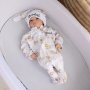Baby Grow With Beanie And Bow Navy And Grey Lion Moon Sleeping