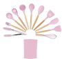 Kitchen Utensils 12 Piece Silicone With Holder - Pink