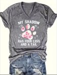 Paw Print V Neck T-Shirt Casual Short Sleeve Top For Spring & Summer Women's Clothing
