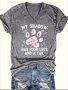 Paw Print V Neck T-Shirt Casual Short Sleeve Top For Spring & Summer Women's Clothing