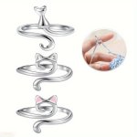 3PCS Adjustable Crochet Rings - Cat Design Yarn Guide For Knitting & Sewing Perfect Gift For Mom