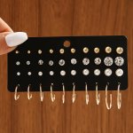 20 Pairs Set Of Simple Stud Hoop Earrings Zinc Alloy Jewelry Rhinestones Inlaid Elegant Simple Style Female Gift