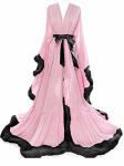 Womens Sexy Feather Bridal Robes Chiffon Maternity Robes For Photoshoot Long Nightgown Bathrobe Sleepwear Pink+black L xl