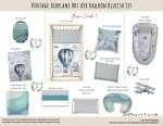 Cot Duvet Bedding Hot Air Balloon Vintage Airplane Hot Air Balloon Blueish Set