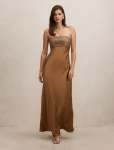 Amina Embellished Satin Maxi Dress - 18 Golden Brown
