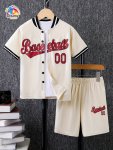 Boy's Summer Baseball Shirt And Shorts Set - Casual Style With Letter Print Short Sleeve Top With Elastic Waistband Bottoms Spor