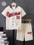 Boy's Summer Baseball Shirt And Shorts Set - Casual Style With Letter Print Short Sleeve Top With Elastic Waistband Bottoms Sports Outfit