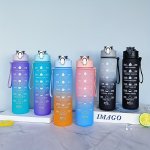 1PC 750ML 25.36OZ Gradient Color Water Bottle With Time Marker Flip Top Straw Drinking Cup With Carrying Strap Suitable For Fitn