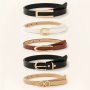 5-PIECE Belt Set For Women Fashion Pu Leather Thin Belts With Alloy Buckles In C U & Heart Shapes Casual Cute Style For Beach