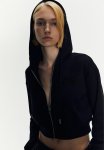 Cropped Motif-detail Zip-through Hoodie - Black