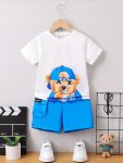 2PCS Boys Casual Cool Hip Hop Bear Graphic Print Short Sleeve T-Shirt & Cargo Shorts Set Comfy Summer Boys Clothes