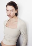 Square-neck Jersey Top - Beige
