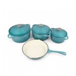 7 Piece Cast Iron Cookware Set Light Blue