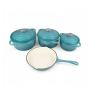7 Piece Cast Iron Cookware Set Light Blue