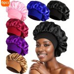 6PCS Solid Color Satin Sleep Caps For Women Elastic Band Soft Satin Bonnets Comfortable Night Hair Protection Breathable Hair Ca