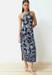 Floral Straight Cut Viscose Maxi Woven Dress - Navy Blue