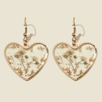 Transparent Heart Design Dried Flower Decor Dangle Earrings Elegant Bohemian Style Delicate Gift For Women Daily Casual
